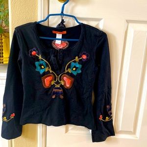 Embroidered Black Women's Long-Sleeve Top